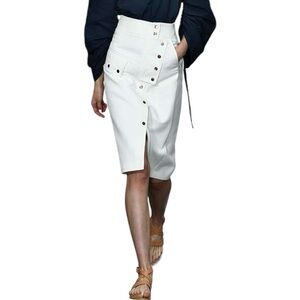Tibi mid length skirt winter white gold buttons snap closure 4 NWT